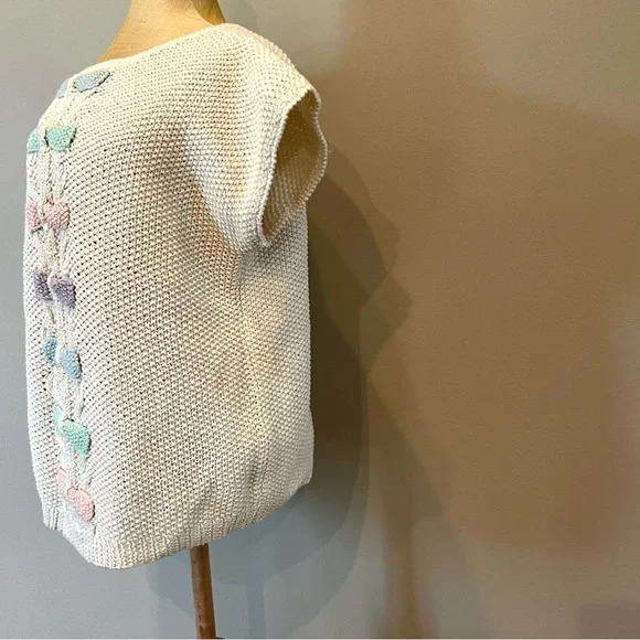 VTG Coquette Bow Pastel Sweater Ivory Sz M Chunky Textured Knobby Knit - Picture 4 of 11